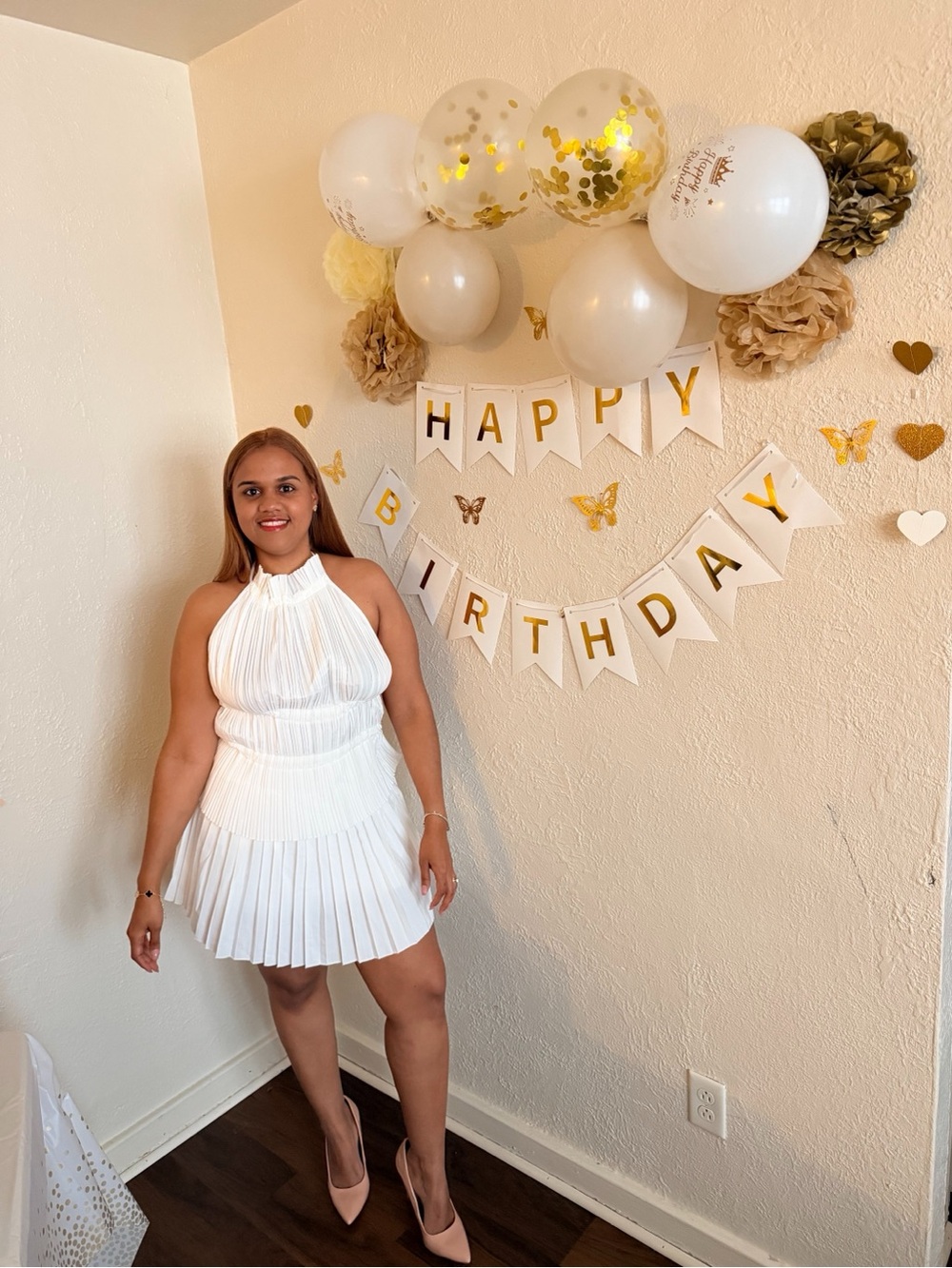 Elegant White Pleated Halter Dress - Party Ready